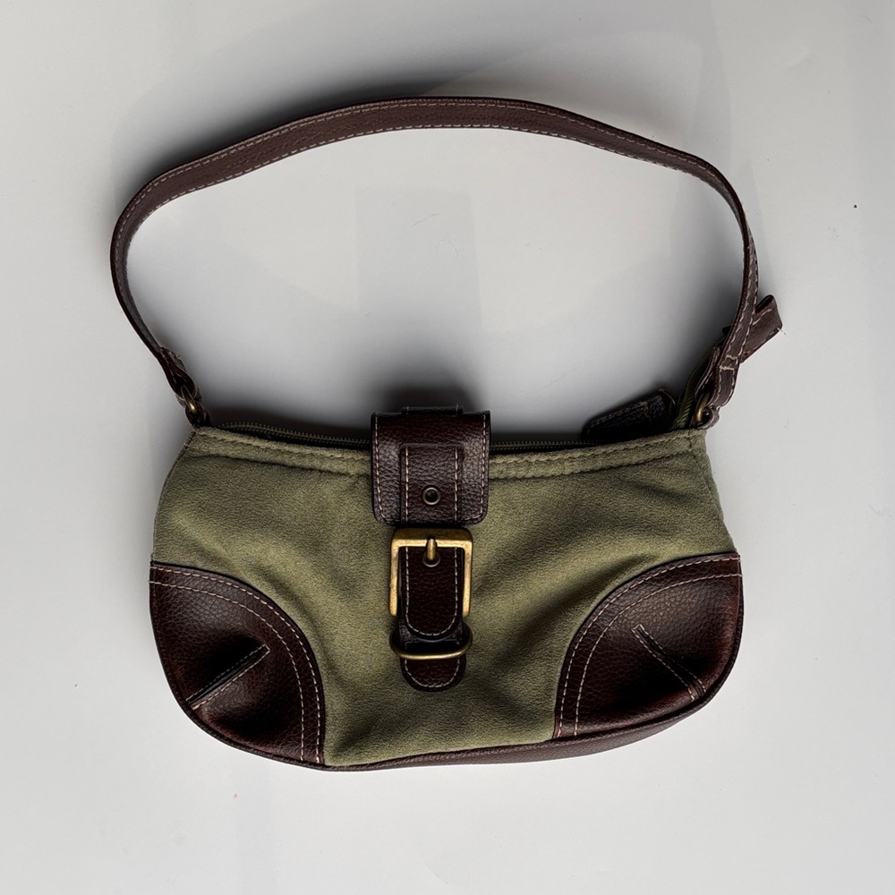 Olive Green Canvas and Brown Leather Accent Shoulder Bag